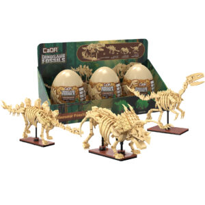 CaDA Tray of 3 Dinosaur Eggs with Stegosaurus Triceratops & Velociraptor