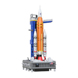 CaDA NASA SLS Artemis C56049W rocket and blue launch tower on grey display base
