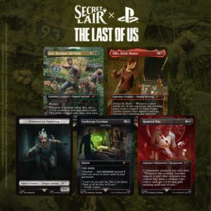 Secret Lair x The Last of Us Part I cards featuring Joel, Ellie and a Cordyceps Infected token