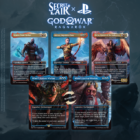 Secret Lair x God of War Norse cards featuring Kratos, Atreus, Freya and reversible Mimir